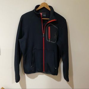 Navy Blue ski sweater with red piping. Full zipper